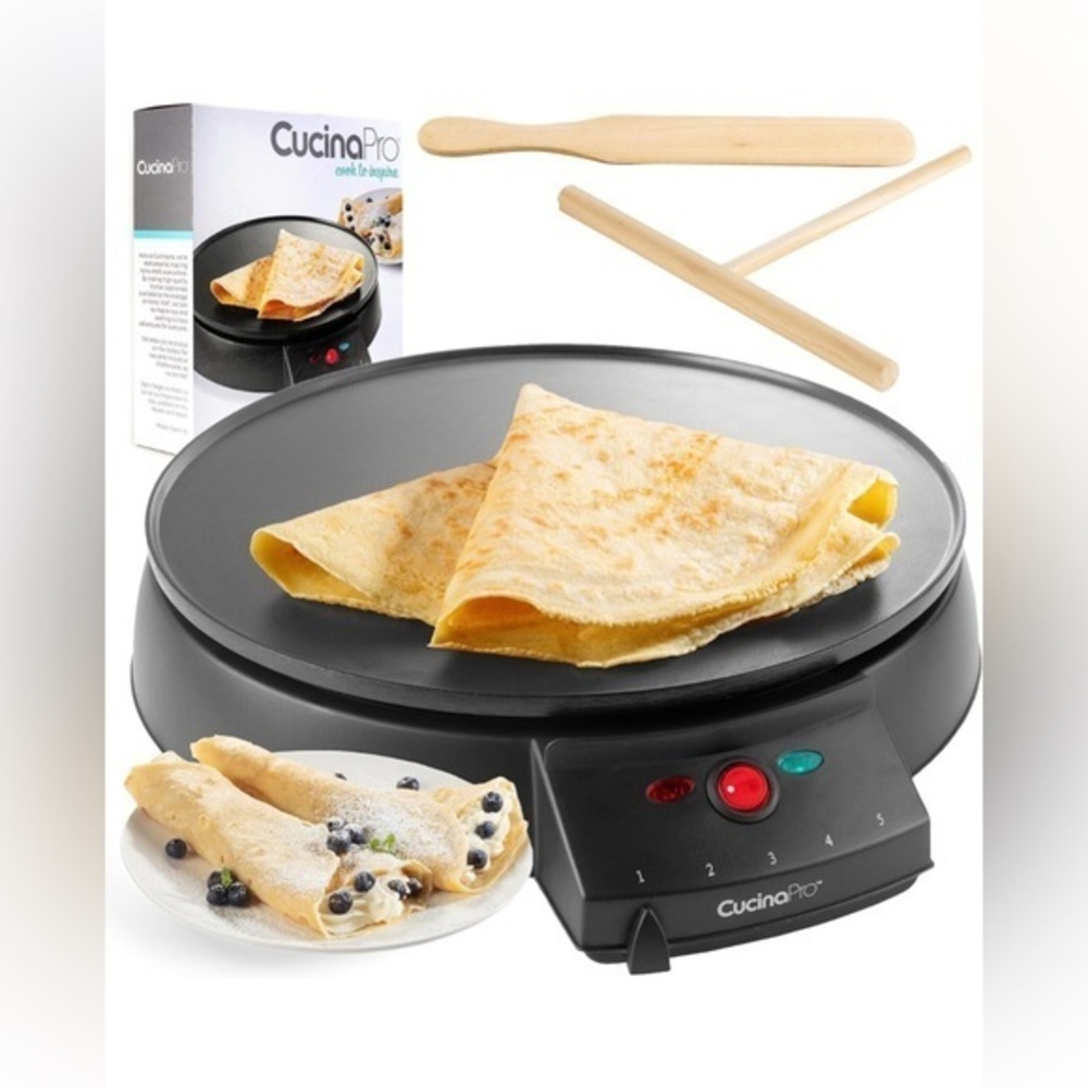 CucinaPro 12" Non-Stick Electric Griddle & Crepe Maker, w/ Batter Spreader